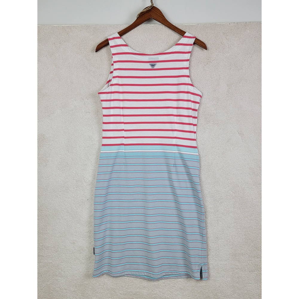 Columbia PFG Striped Tank Dress Womens Medium Pink Teal Grey Casual Mini - Picture 3 of 11
